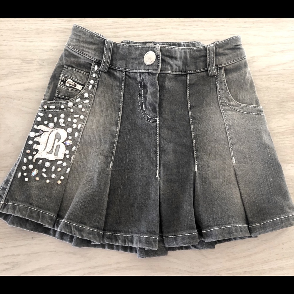 $450 Miss Blumarine denim skirt w/ crystals pearls